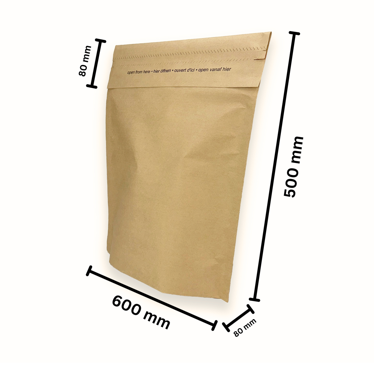 Versandtaschen - Kraftpapier mit Bodenfalte 600 x 80 x 500 + 80 mm 110 g/m² - Shipmentoo