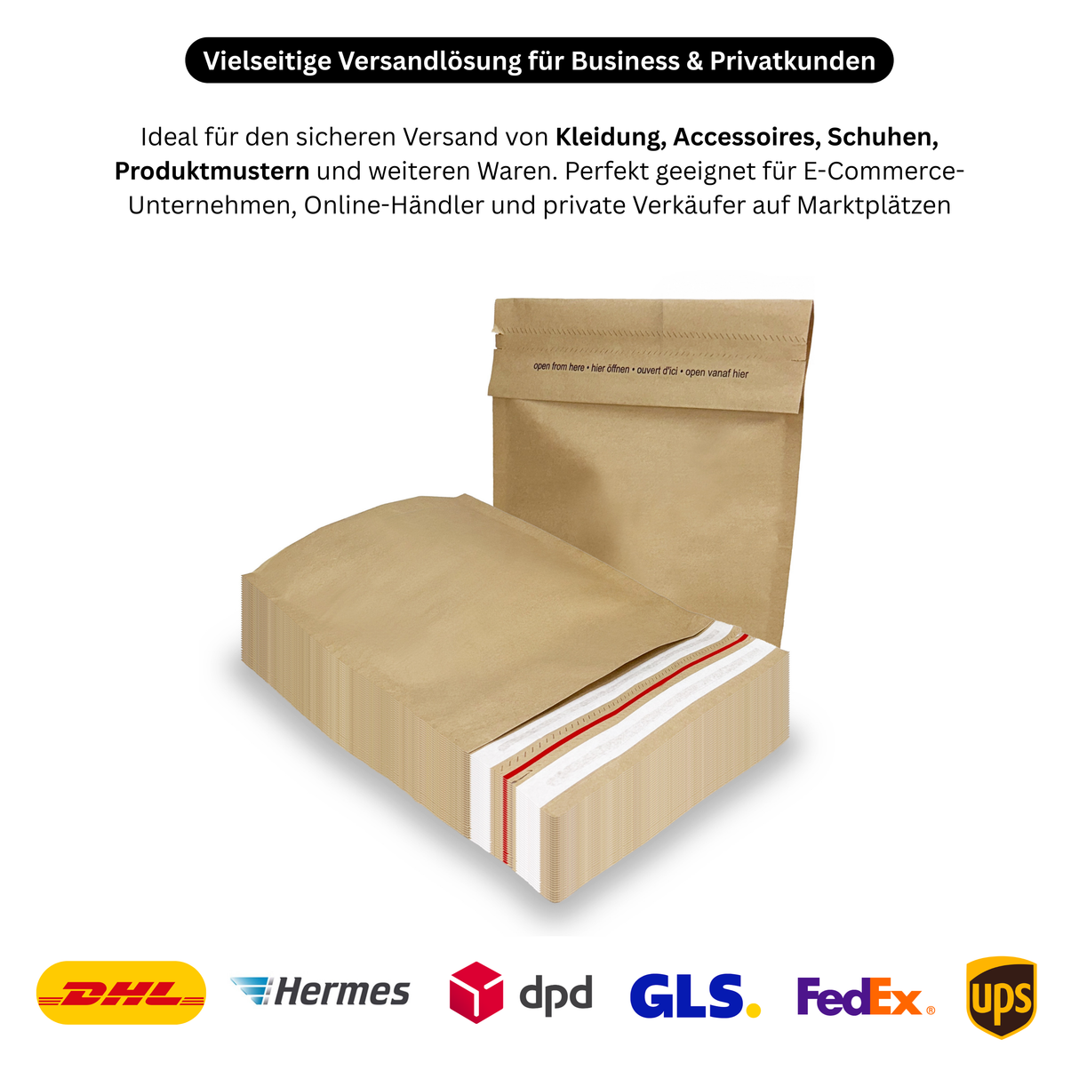 Versandtaschen - Kraftpapier mit Bodenfalte 400 x 100 x 500 + 80 mm 110 g/m² - Shipmentoo