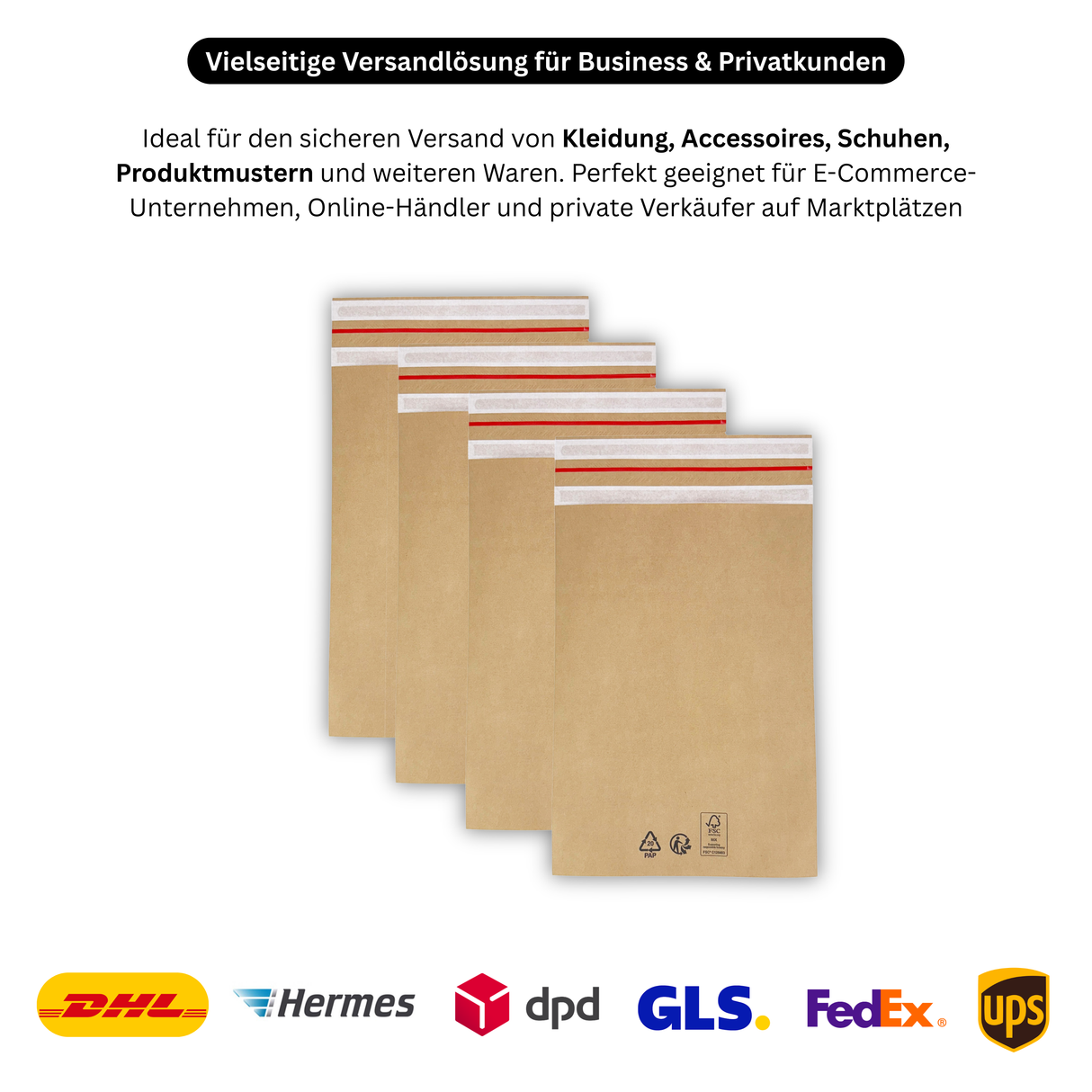 Versandtaschen - Kraftpapier 400 x 500 + 70 mm 70 g/m² - 100 Stück - Shipmentoo