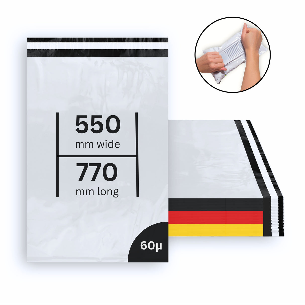 Versandbeutel 550 x 770 + 50 mm 60 μ - 100 Stück
