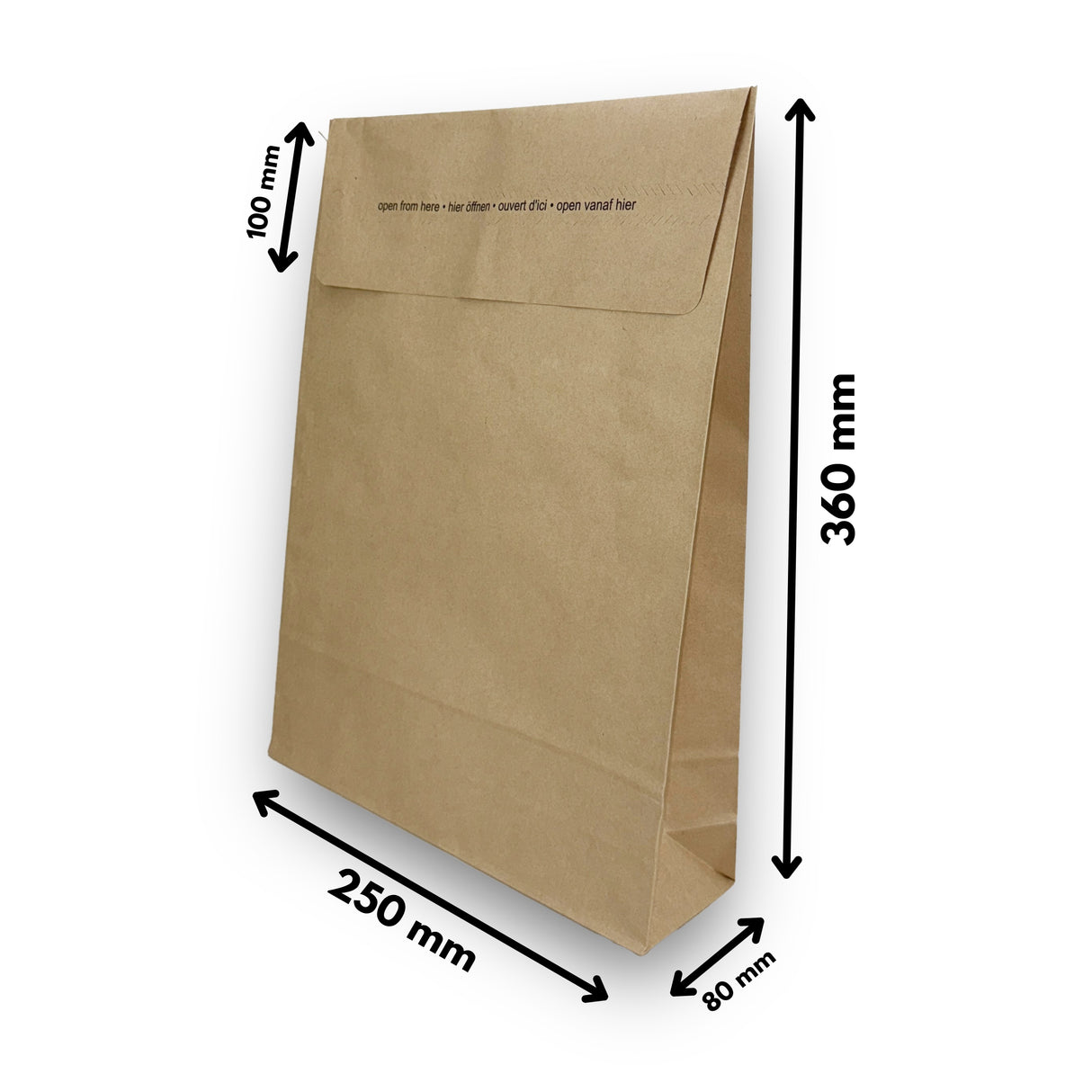 Versandtaschen - Kraftpapier mit Seiten- Bodenfalte 250 x 80 x 360 + 100 mm 110 g/m² (100 Stück)