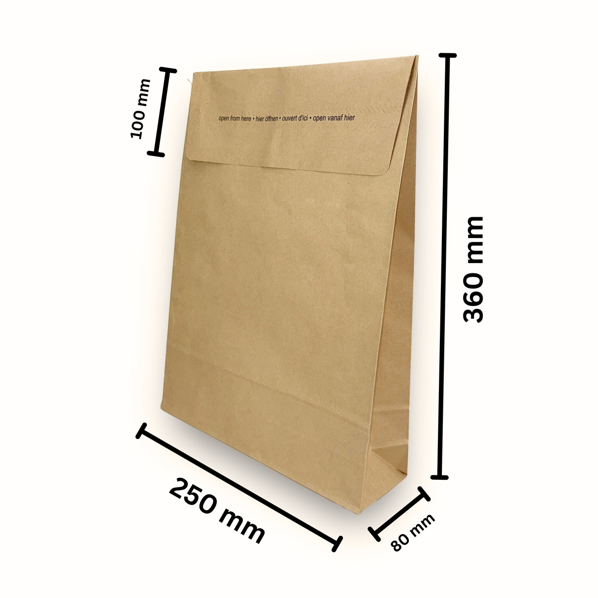 Versandtaschen - Kraftpapier mit Seiten- Bodenfalte 250 x 80 x 360 + 100 mm 110 g/m² - 100 Stück - Shipmentoo
