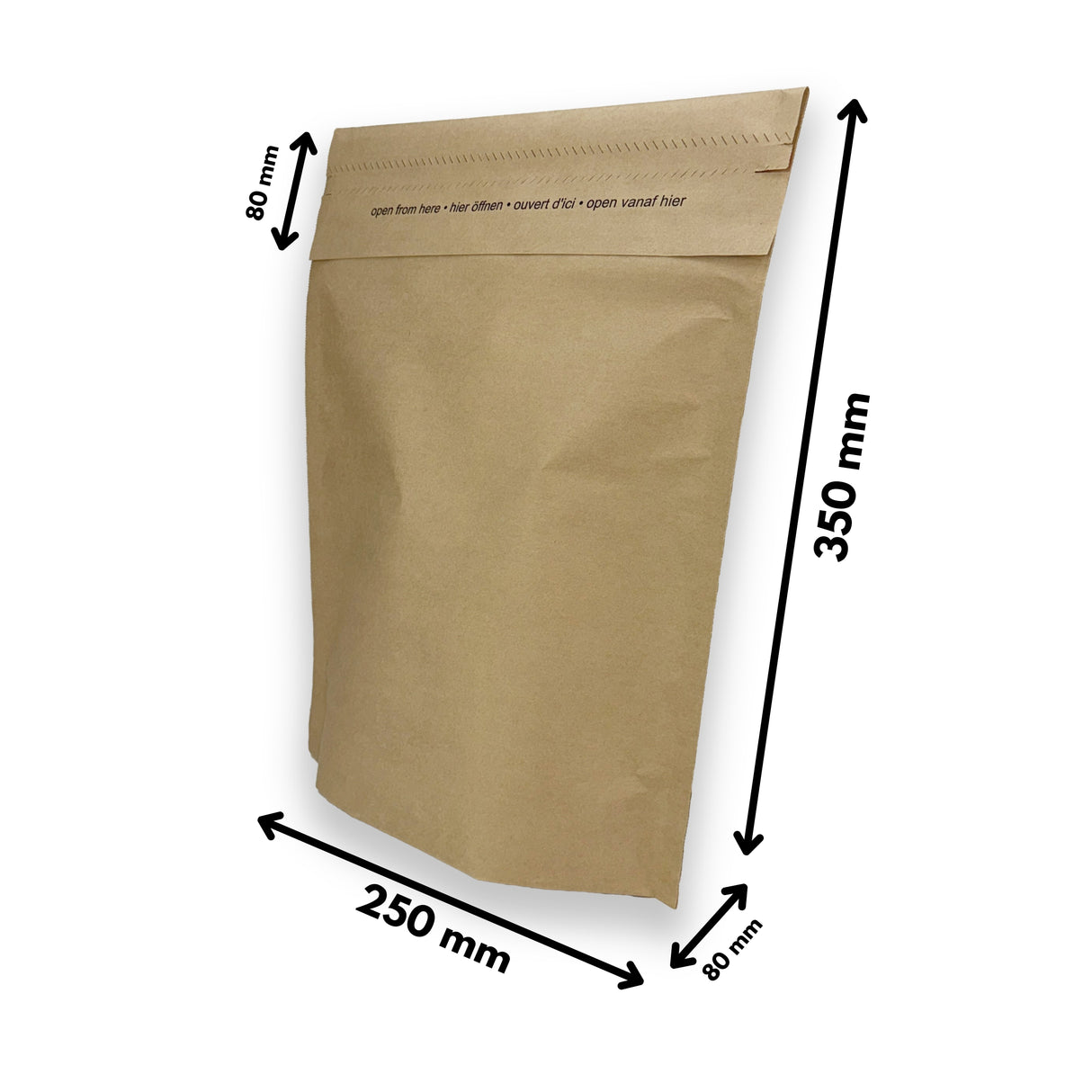 Versandtaschen - Kraftpapier mit Bodenfalte 250 x 80 x 350 + 80 mm 110 g/m² (100 Stück)
