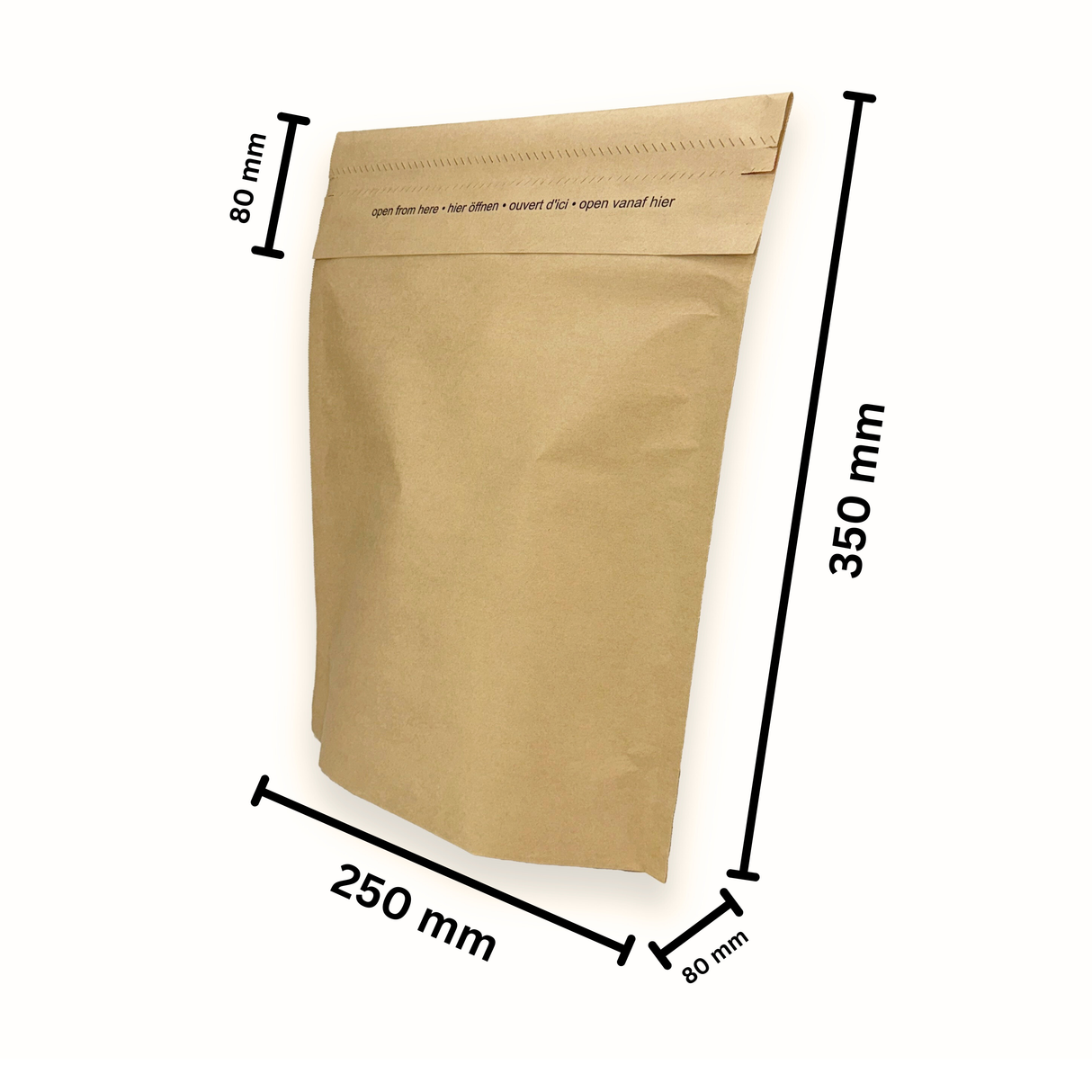 Versandtaschen - Kraftpapier mit Bodenfalte 250 x 80 x 350 + 80 mm 110 g/m² - Shipmentoo