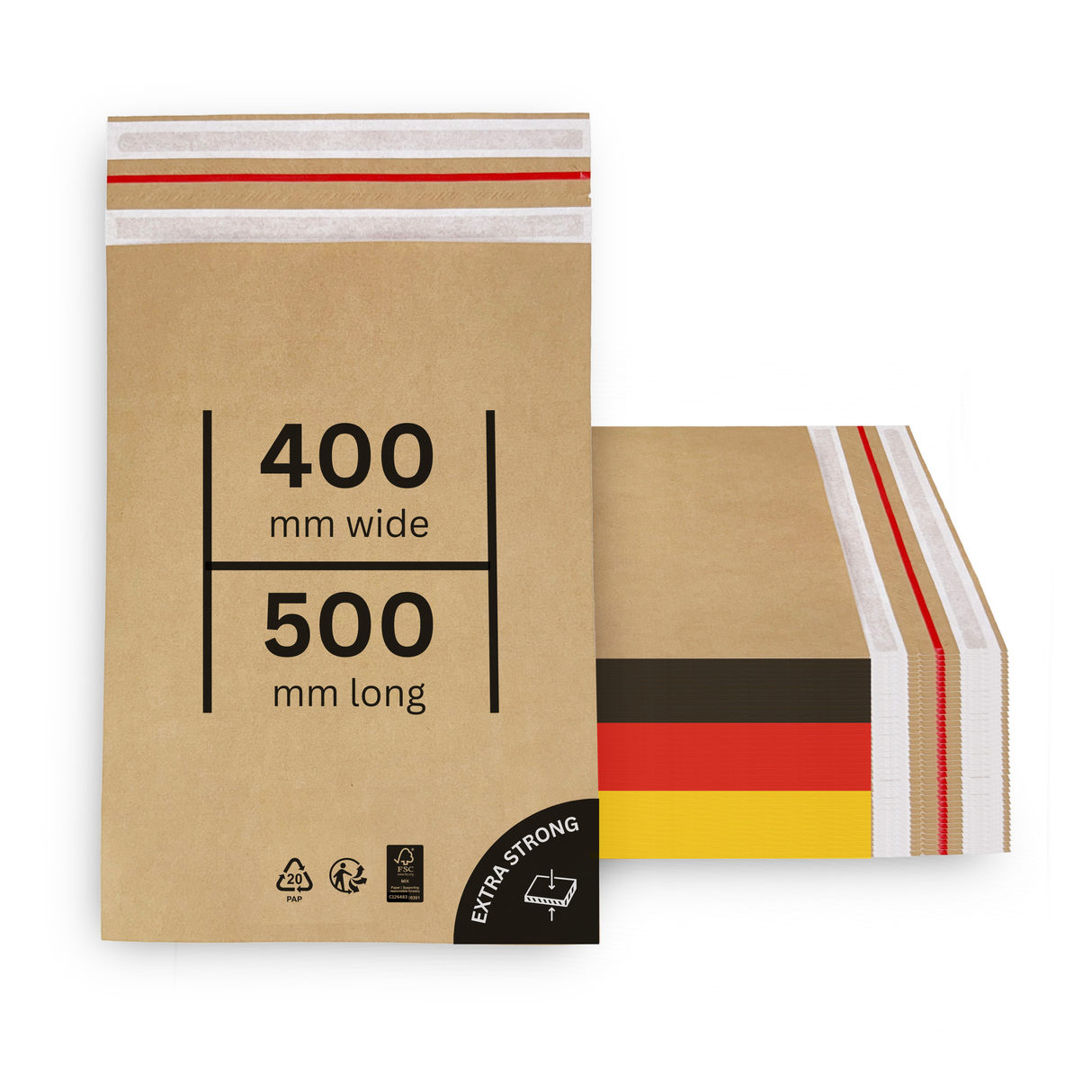 Versandtaschen - Kraftpapier 400 x 500 + 70 mm 70 g/m² - 100 Stück - Shipmentoo
