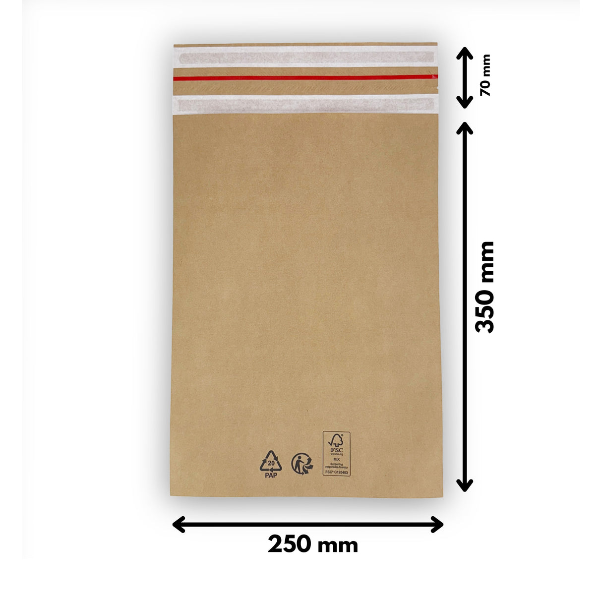Papier Versandtasche ohne Falte 250 x 350 + 70 mm 70 g/m² (100 Stück)