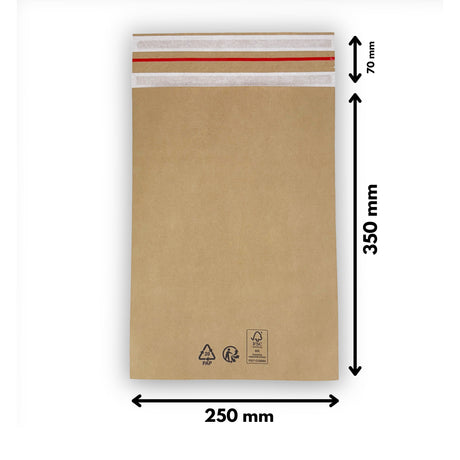Papier Versandtasche ohne Falte 250 x 350 + 70 mm 70 g/m² (100 Stück)