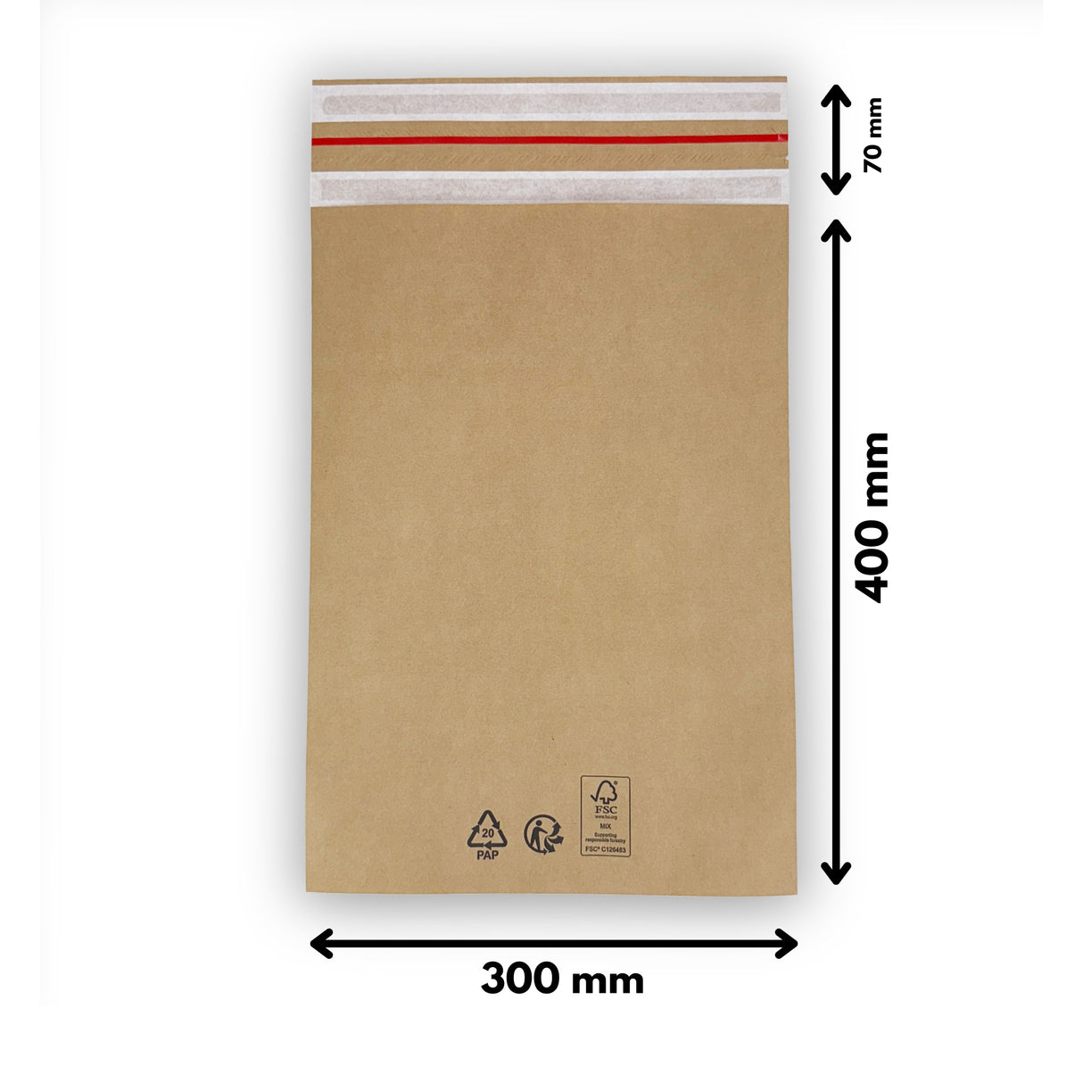 Papier Versandtasche ohne Falte 300 x 400 + 70 mm 70 g/m² (100 Stück)