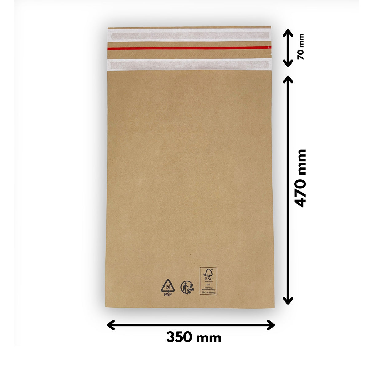 Papier Versandtasche ohne Falte 350 x 470 + 70 mm 70 g/m² (100 Stück)