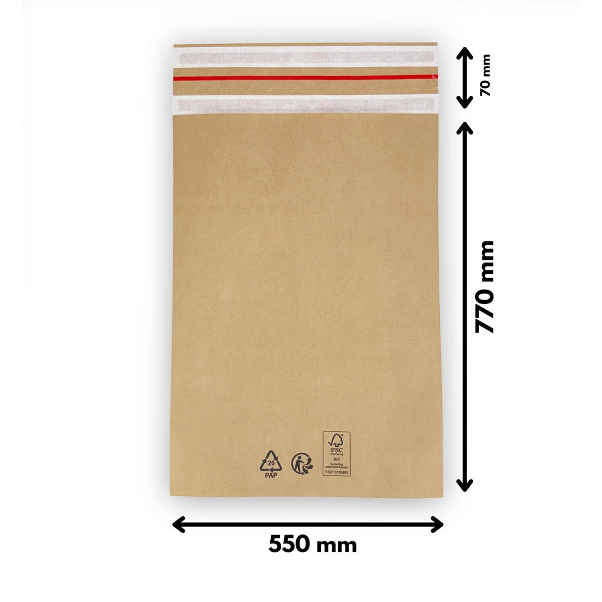 Versandtaschen - Kraftpapier 550 x 770 + 70 mm 70 g/m² - 100 Stück