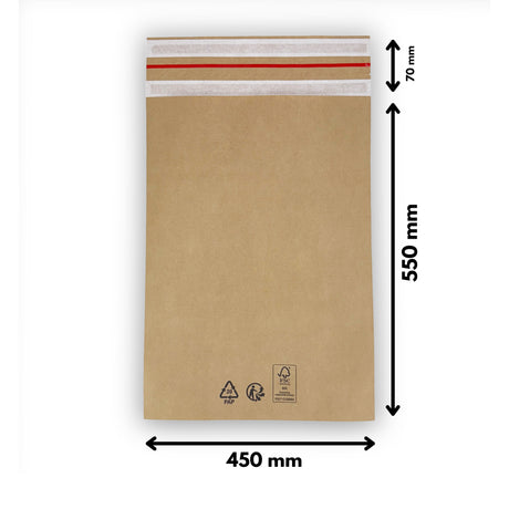 Papier Versandtasche ohne Falte 450 x 550 + 70 mm 70 g/m² (100 Stück)
