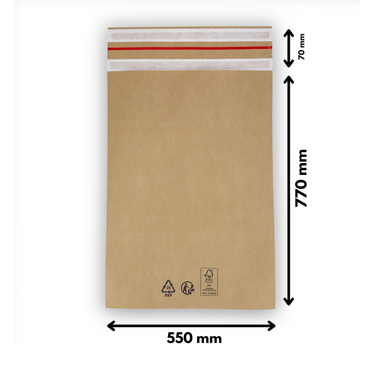 Papier Versandtasche ohne Falte 550 x 770 + 70 mm 70 g/m² (100 Stück)