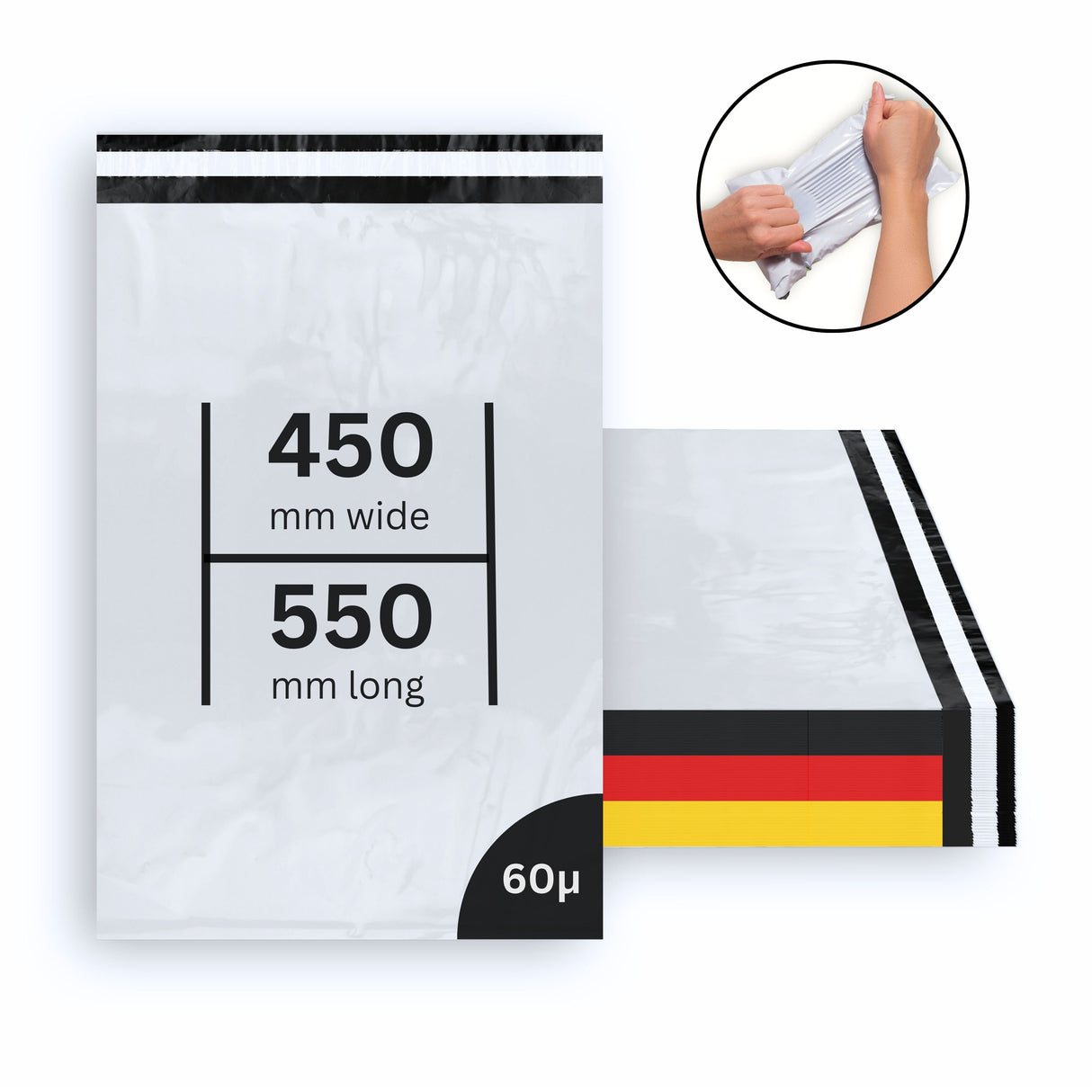 Versandbeutel 450 x 550 + 50 mm 60 μ - 100 Stück