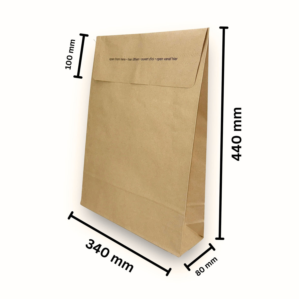 Versandtaschen - Kraftpapier mit Seiten- Bodenfalte 340 x 80 x 440 + 100 mm 110 g/m² - 100 Stück
