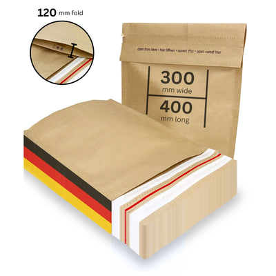 Versandtaschen - Kraftpapier mit Bodenfalte 300 x 120 x 400 + 80 mm 110 g/m² - 100 Stück