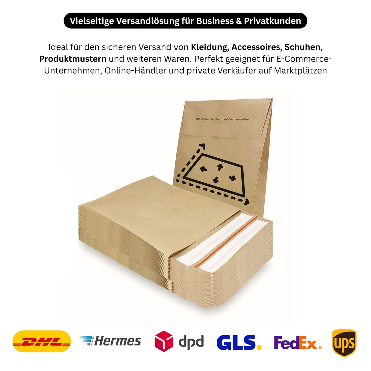 Versandtaschen - Kraftpapier mit Seiten- Bodenfalte 380 x 80 x 510 + 100 mm 110 g/m² - 100 Stück