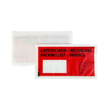 Lieferscheintaschen  235 x 115 + 15 mm (DIN-Lang) Rot bedruckt - 100 Stück